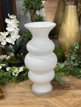 16” White Glass Ribbed Hourglass Fluted Vase