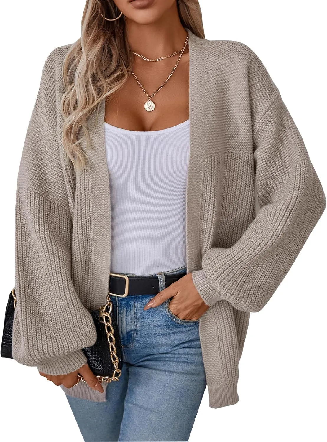 ALLOVIN Womens Open Front Chunky Knit Cardigan, Oversized Soft Long Sleeve Sweater for Spring Fall 2025