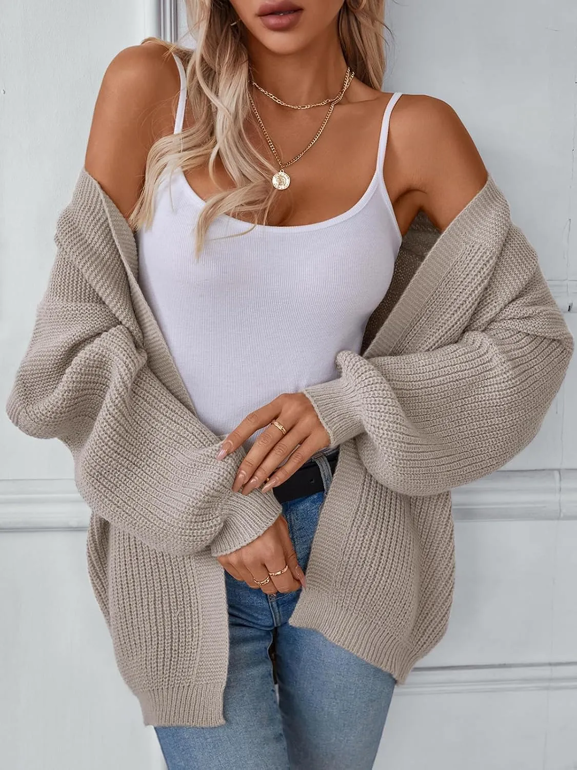 ALLOVIN Womens Open Front Chunky Knit Cardigan, Oversized Soft Long Sleeve Sweater for Spring Fall 2025