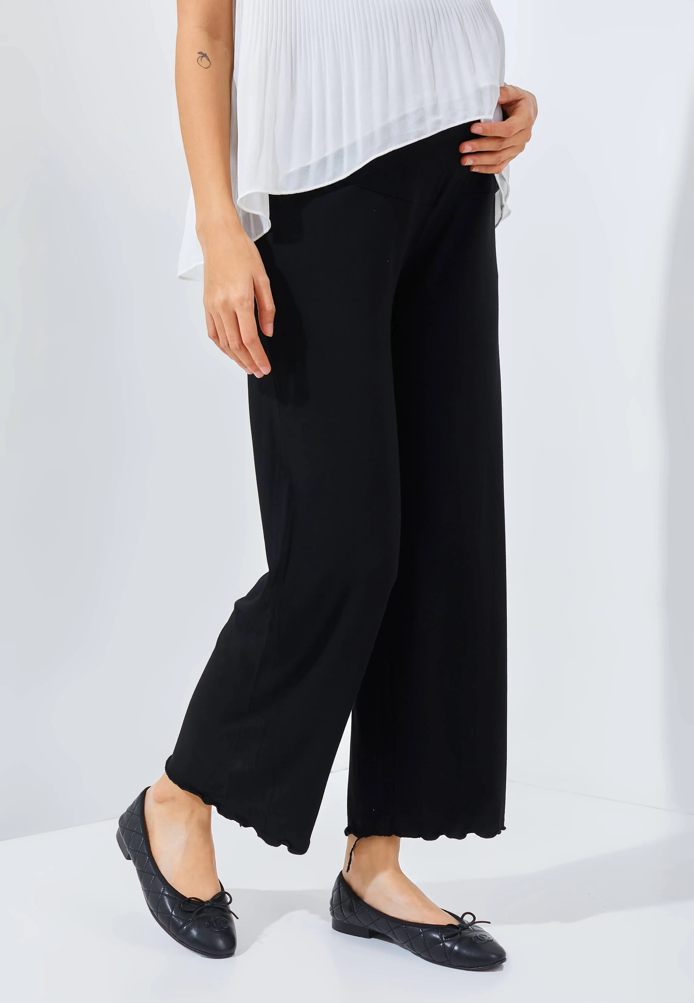Black Bamboo Cotton Maternity Cullotes