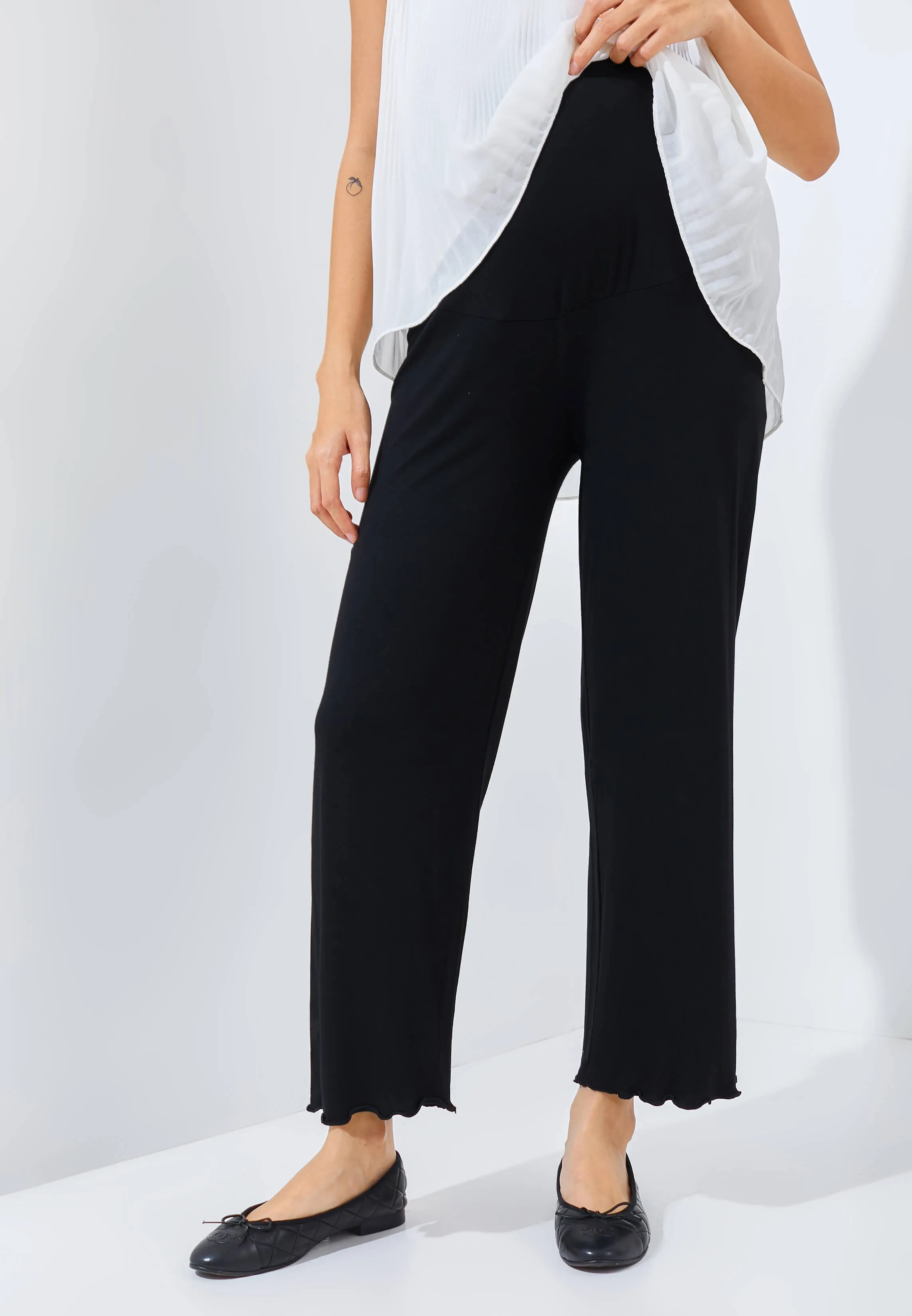 Black Bamboo Cotton Maternity Cullotes