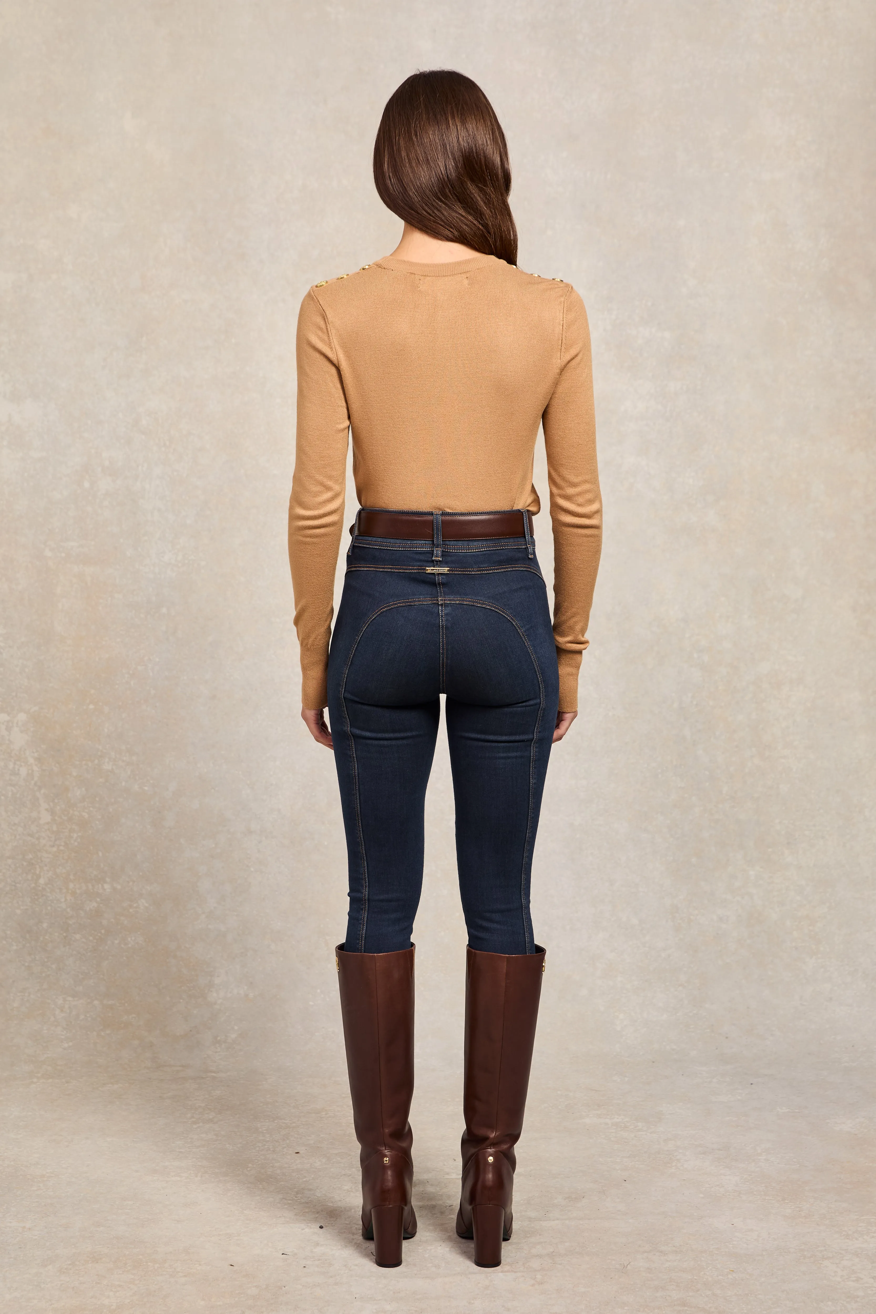Buttoned Knit Crew Neck (Dark Camel)