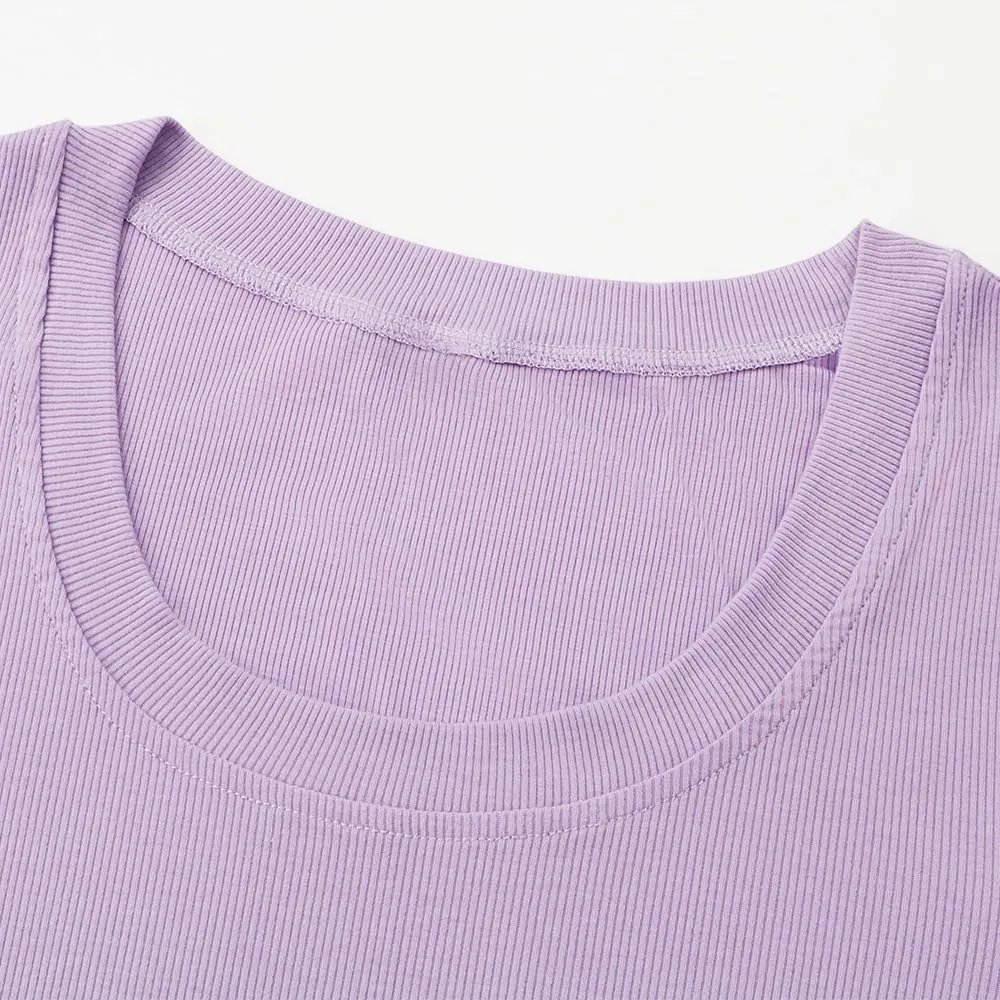 Chulianyouhuo Women's 2 Pack Scoop Neck Ribbed Knit Fitted Casual Tops Tee Summer Slim Basic Shirts