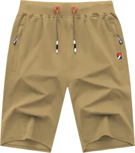 GEEK LIGHTING Mens Shorts Casual Cotton Drawstring Zipper Pockets Elastic Waist Lightweight Summer Athletic Beach Shorts