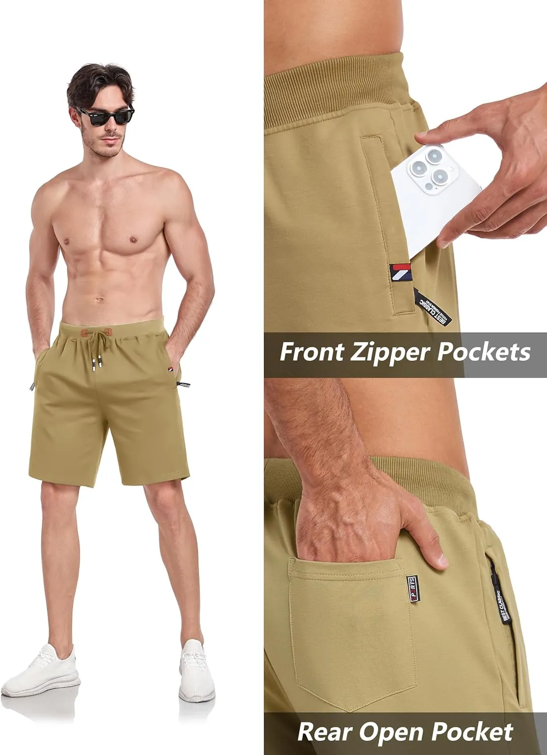 GEEK LIGHTING Mens Shorts Casual Cotton Drawstring Zipper Pockets Elastic Waist Lightweight Summer Athletic Beach Shorts