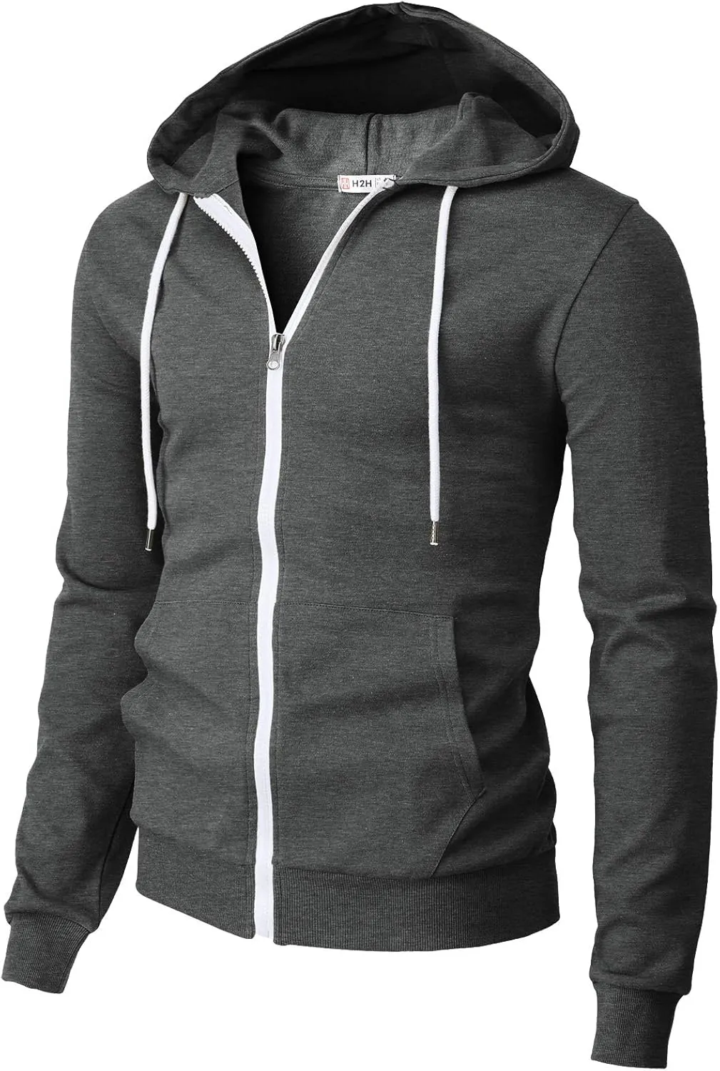 H2H Men's Zip Up Hoodie Lightweight Long Sleeve Basic Slim Fit Cotton SweatShirt with Pocket
