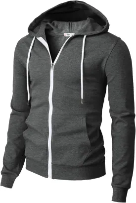 H2H Men's Zip Up Hoodie Lightweight Long Sleeve Basic Slim Fit Cotton SweatShirt with Pocket