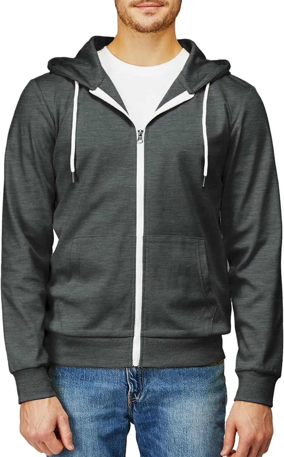 H2H Men's Zip Up Hoodie Lightweight Long Sleeve Basic Slim Fit Cotton SweatShirt with Pocket