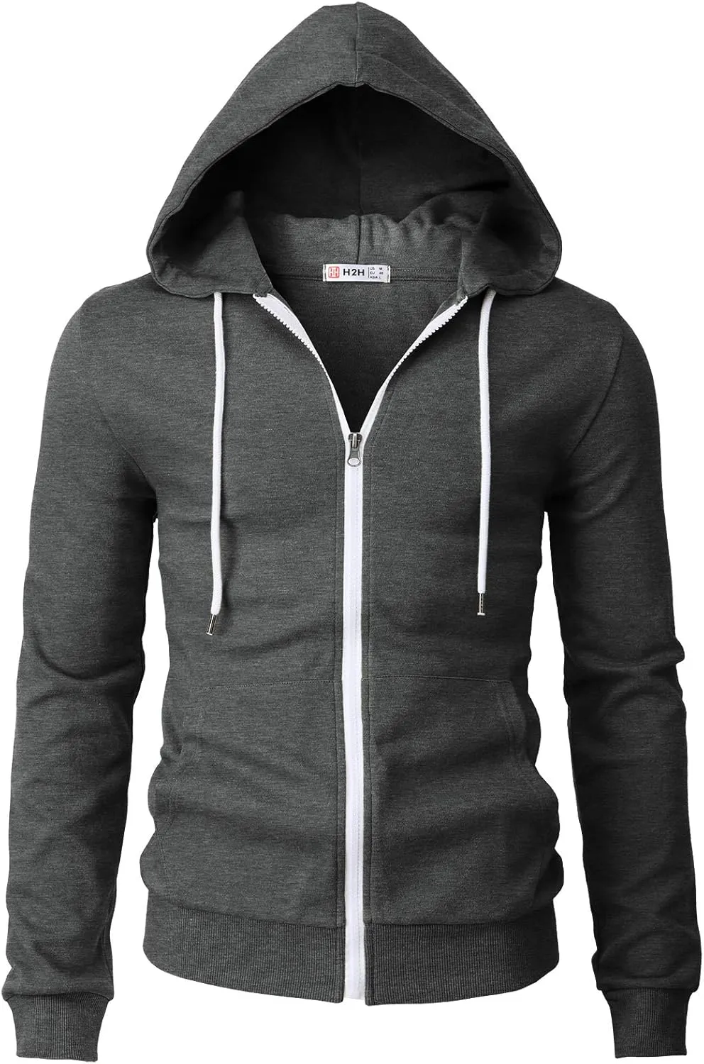 H2H Men's Zip Up Hoodie Lightweight Long Sleeve Basic Slim Fit Cotton SweatShirt with Pocket