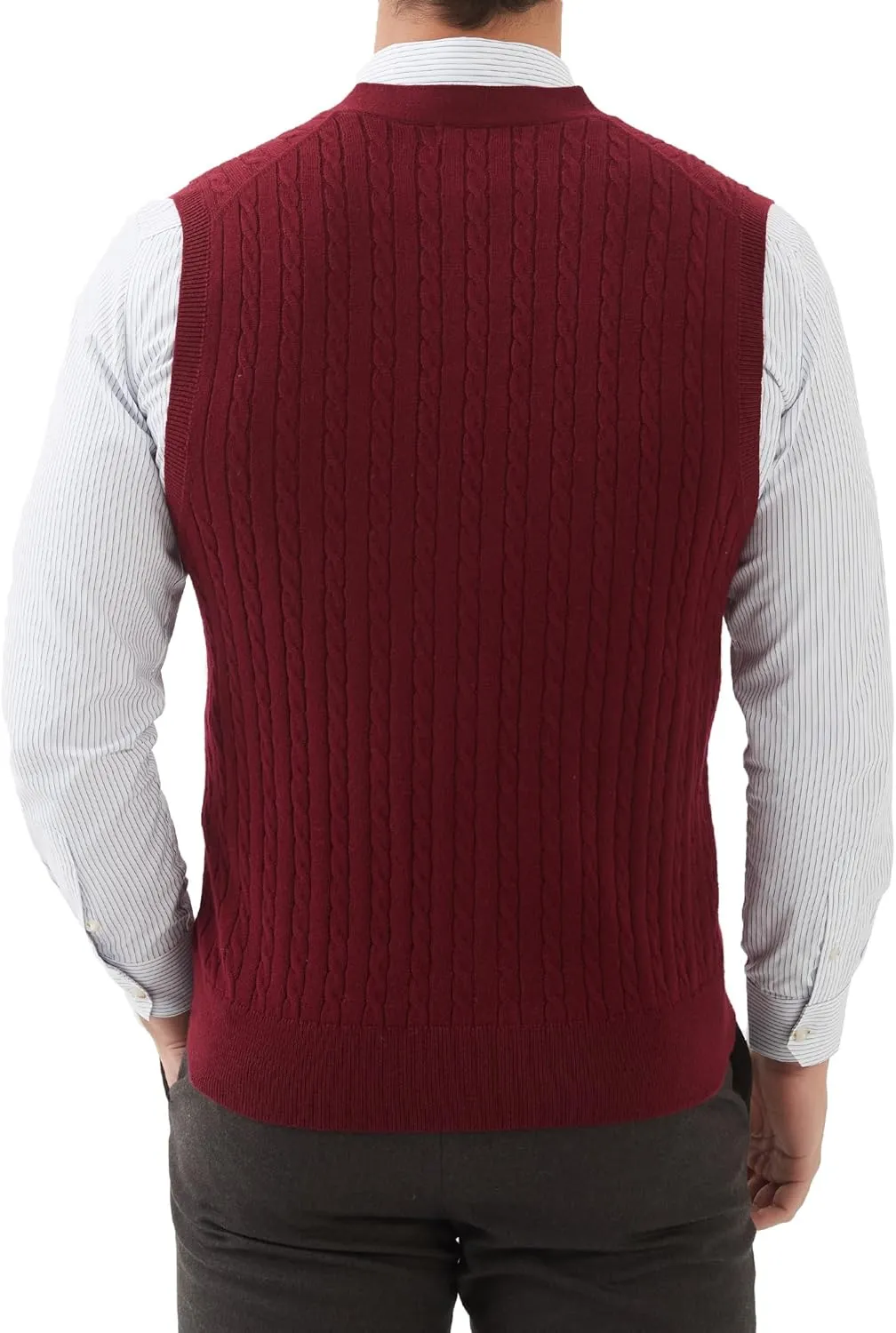 Kallspin Men's Cable Knit Sweater Vest Wool Blend V Neck Button Down Sleeveless Cardigan Vest