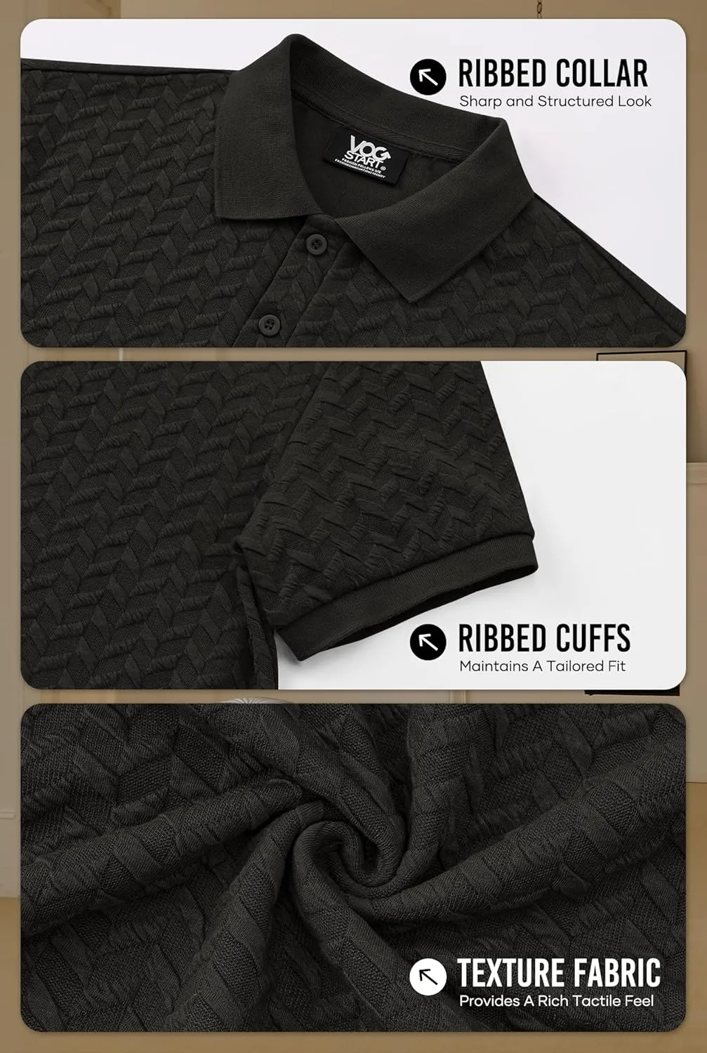 Men Textured Polo Shirts Casual Summer Short Sleeve Poloshirt (S-XXL)