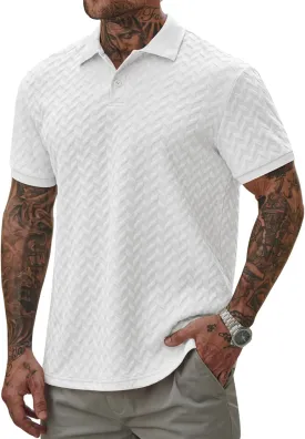 Men Textured Polo Shirts Casual Summer Short Sleeve Poloshirt (S-XXL)