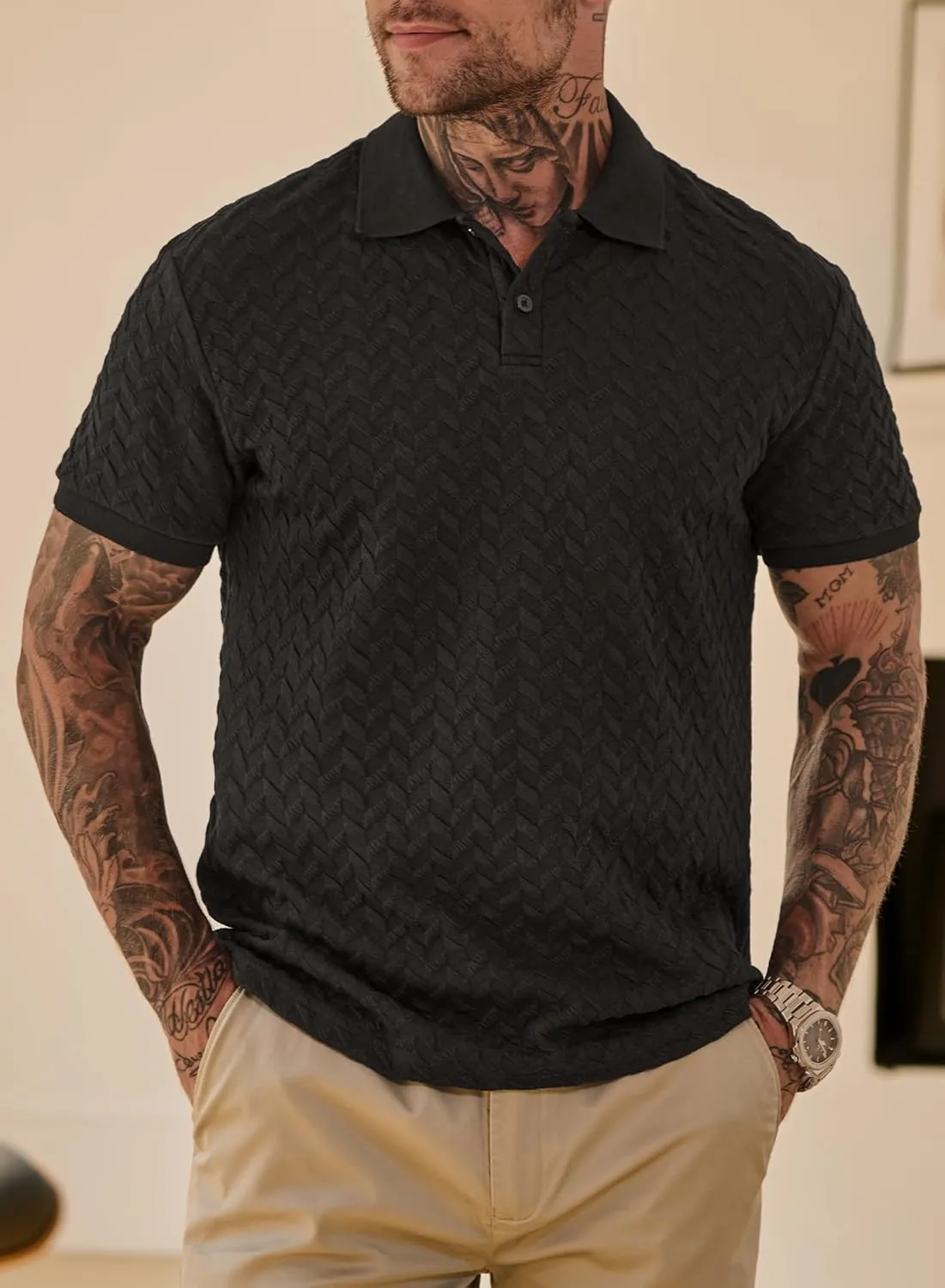 Men Textured Polo Shirts Casual Summer Short Sleeve Poloshirt (S-XXL)