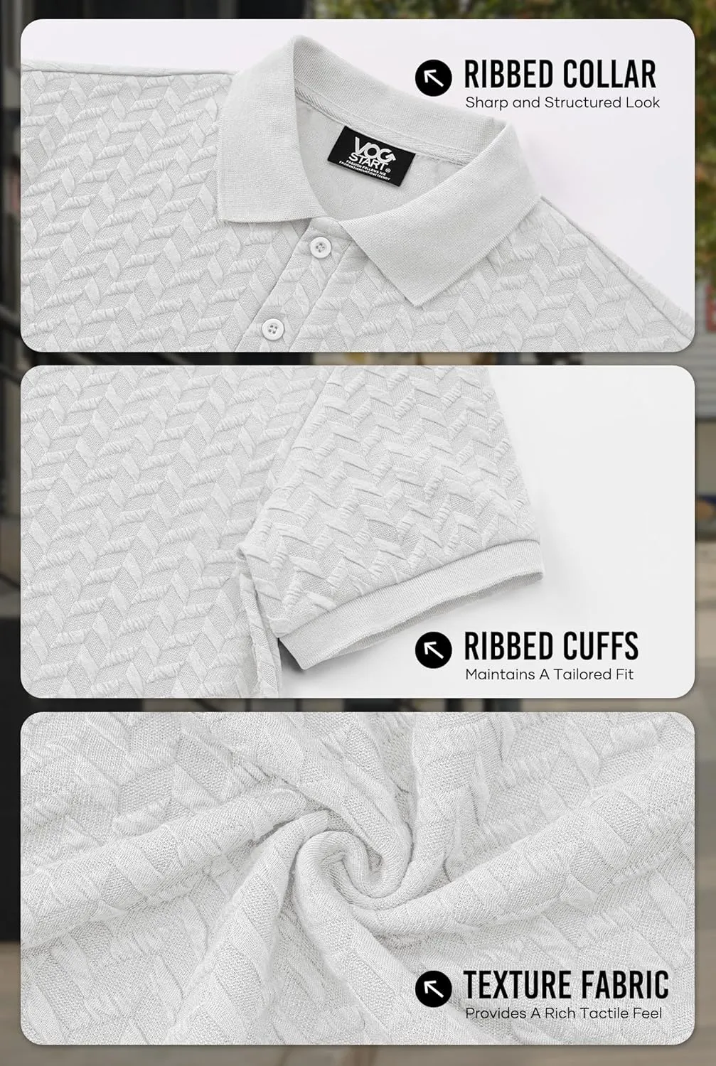 Men Textured Polo Shirts Casual Summer Short Sleeve Poloshirt (S-XXL)