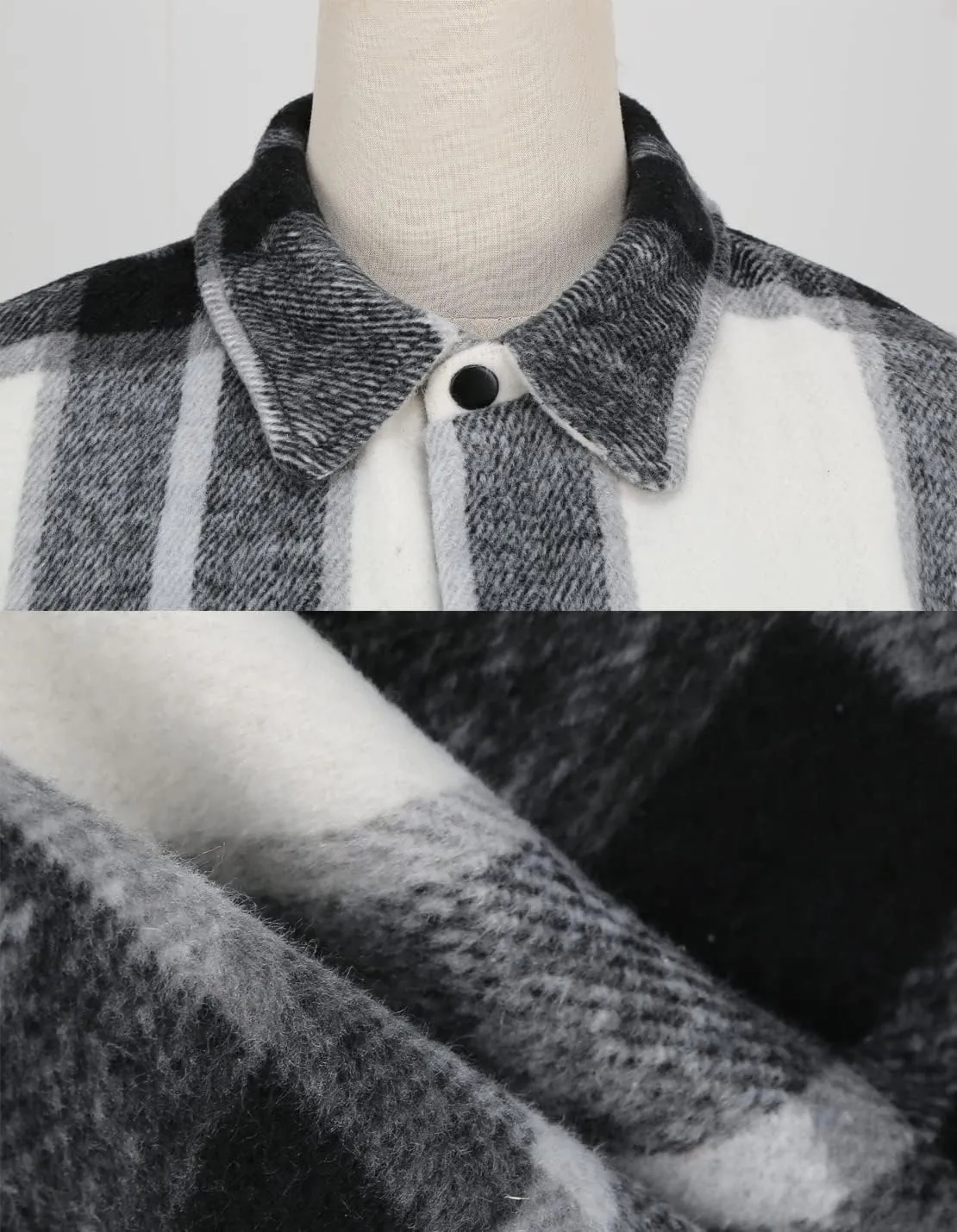 Men's Casual Warm Plaid Wool Blend Jacket Fleece Relaxed Fit Button Up Long Sleeve Shacket Shirt Coat