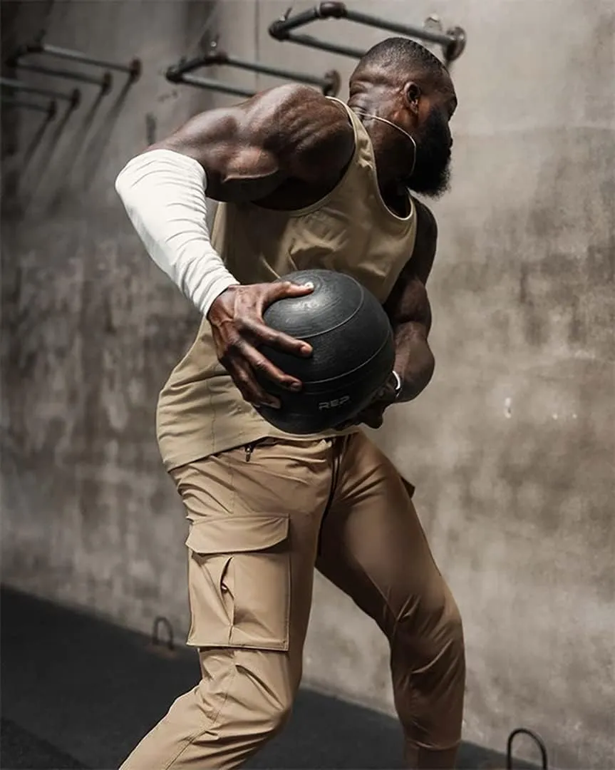 Men's Lightweight Cargo High Rib Jogger Slim Fit Workout Pants with Zip Pockets
