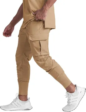 Men's Lightweight Cargo High Rib Jogger Slim Fit Workout Pants with Zip Pockets