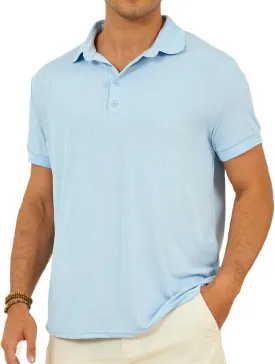 Mens Polo Shirts Short Sleeve Texture Collared Polo Shirt Classic Button Golf Polo T Shirts Summer Tees