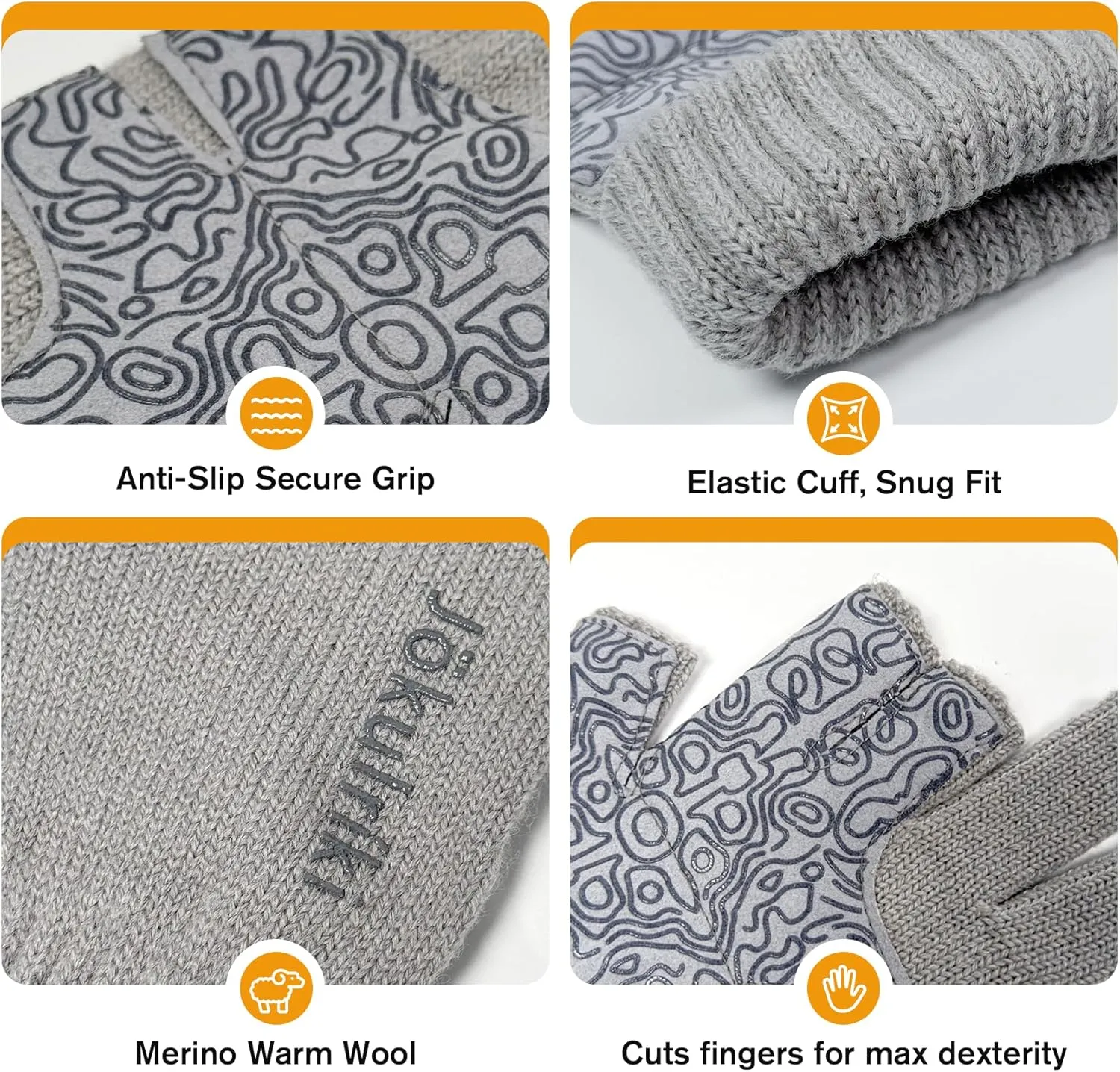 Merino Wool Gloves 3-Cut Fingers Warm for Men and Women Cold Weather Winter Glove