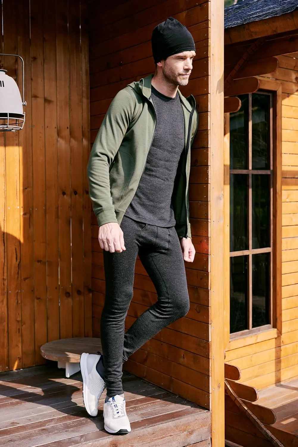 Merino Wool Jacket Men's Zip Up Hoodie Coat Long Sleeve Hooded Sweatshirt for Hiking,Hunting,Cycling,Sports
