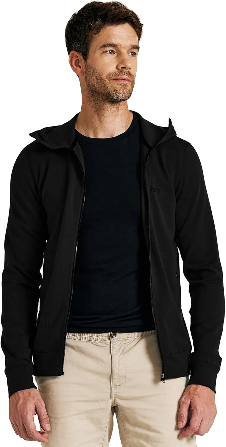 Merino Wool Jacket Men's Zip Up Hoodie Coat Long Sleeve Hooded Sweatshirt for Hiking,Hunting,Cycling,Sports