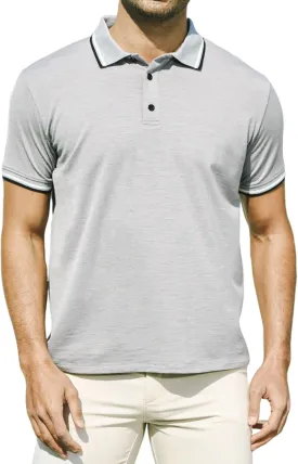 Merino Wool Polo Shirts for Men for Work Sport, Lightweight Breathable Moisture Wicking Mens Polo Shirt Short Sleeve