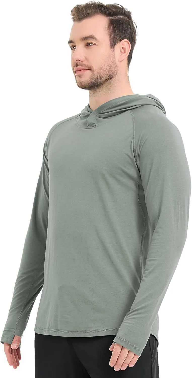 netdraw Men's Ultra-Soft Bamboo Viscose Hoodie Shirt UPF 50  Sun Protection Long Sleeve Lightweight UV Shirt