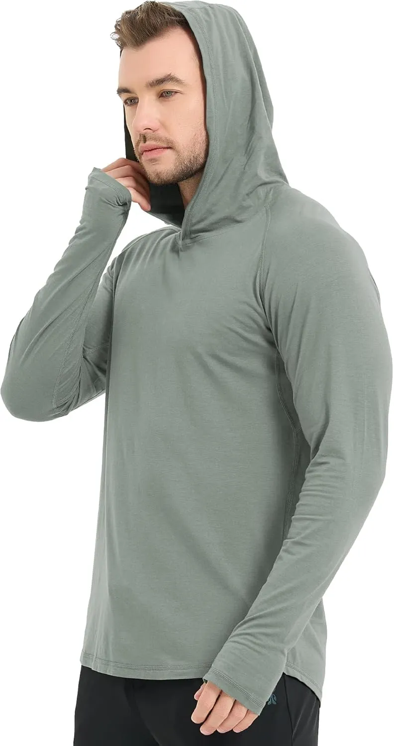 netdraw Men's Ultra-Soft Bamboo Viscose Hoodie Shirt UPF 50  Sun Protection Long Sleeve Lightweight UV Shirt