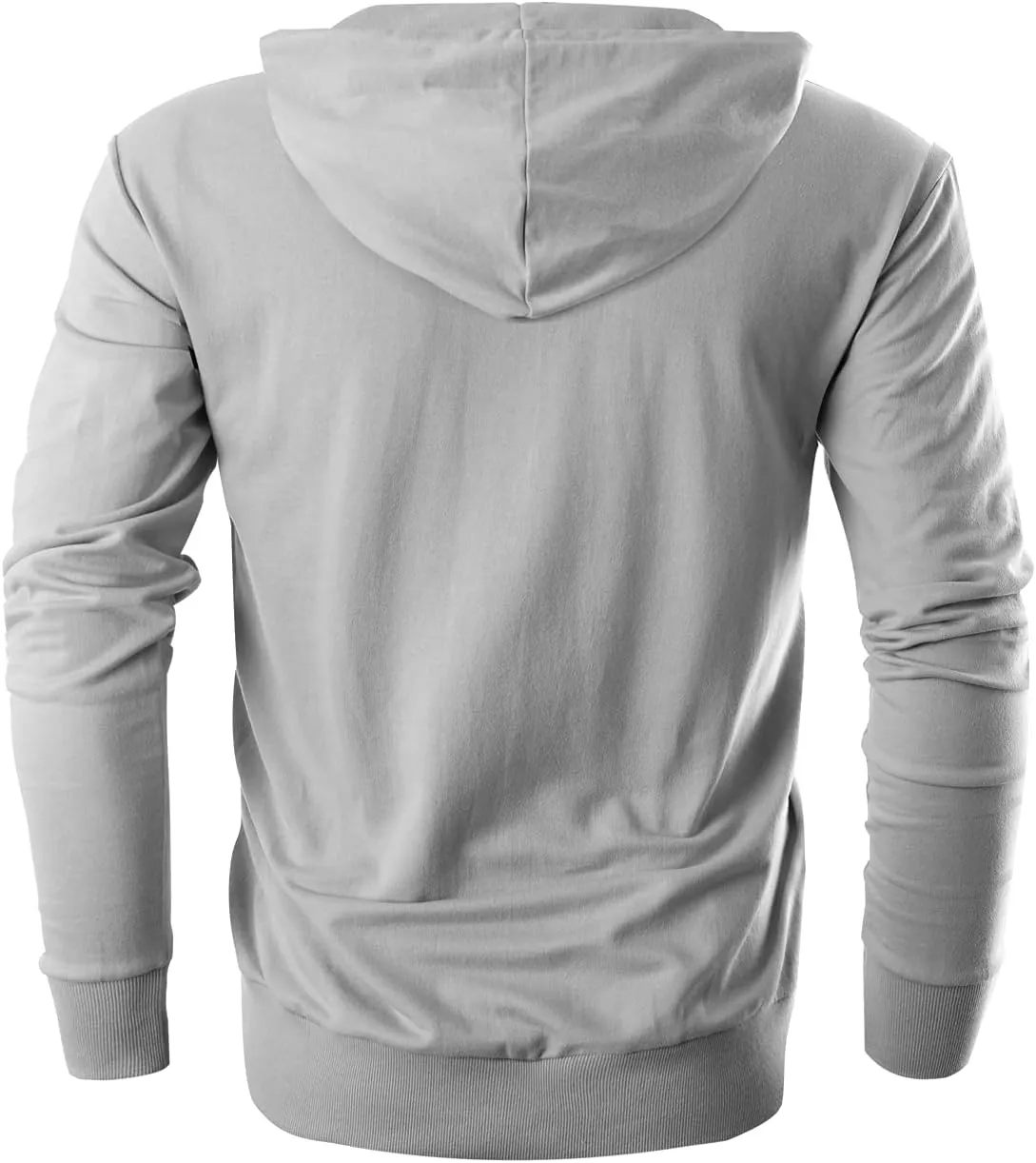 Ohoo Mens Slim Fit Cotton Pullover Hoodies Sweatshirt Lightweight with Kanga Pocket