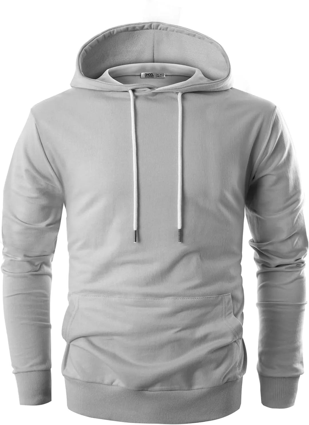 Ohoo Mens Slim Fit Cotton Pullover Hoodies Sweatshirt Lightweight with Kanga Pocket