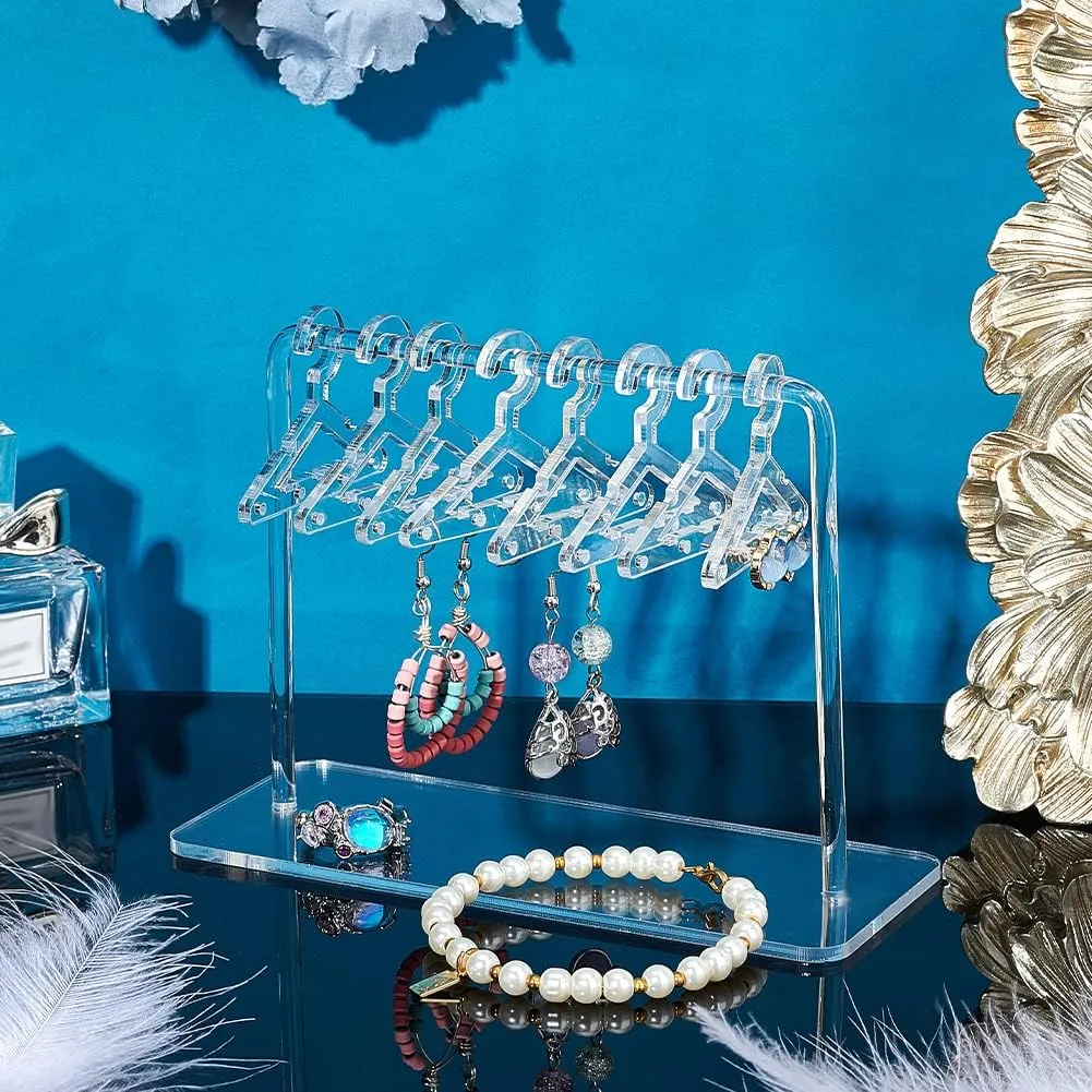 PH PandaHall Acrylic Earring Holder, Coat Hanger Shape Jewelry Display Dangle Earring Hanging Organizer Acrylic Ear Studs Display Rack for Retail Show Personal Exhibition, 2.3x5.9x4.2inch
