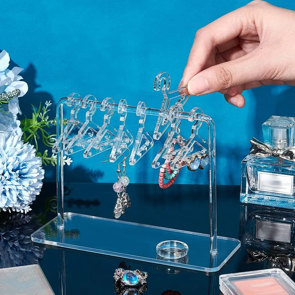 PH PandaHall Acrylic Earring Holder, Coat Hanger Shape Jewelry Display Dangle Earring Hanging Organizer Acrylic Ear Studs Display Rack for Retail Show Personal Exhibition, 2.3x5.9x4.2inch