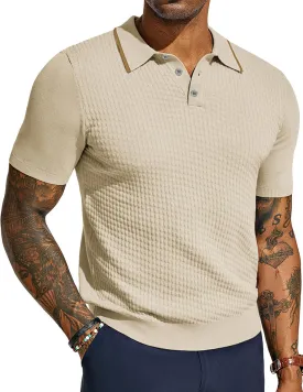PJ PAUL JONES Men's Short Sleeve Knit Polo Shirts Waffle Texture Knit Shirt