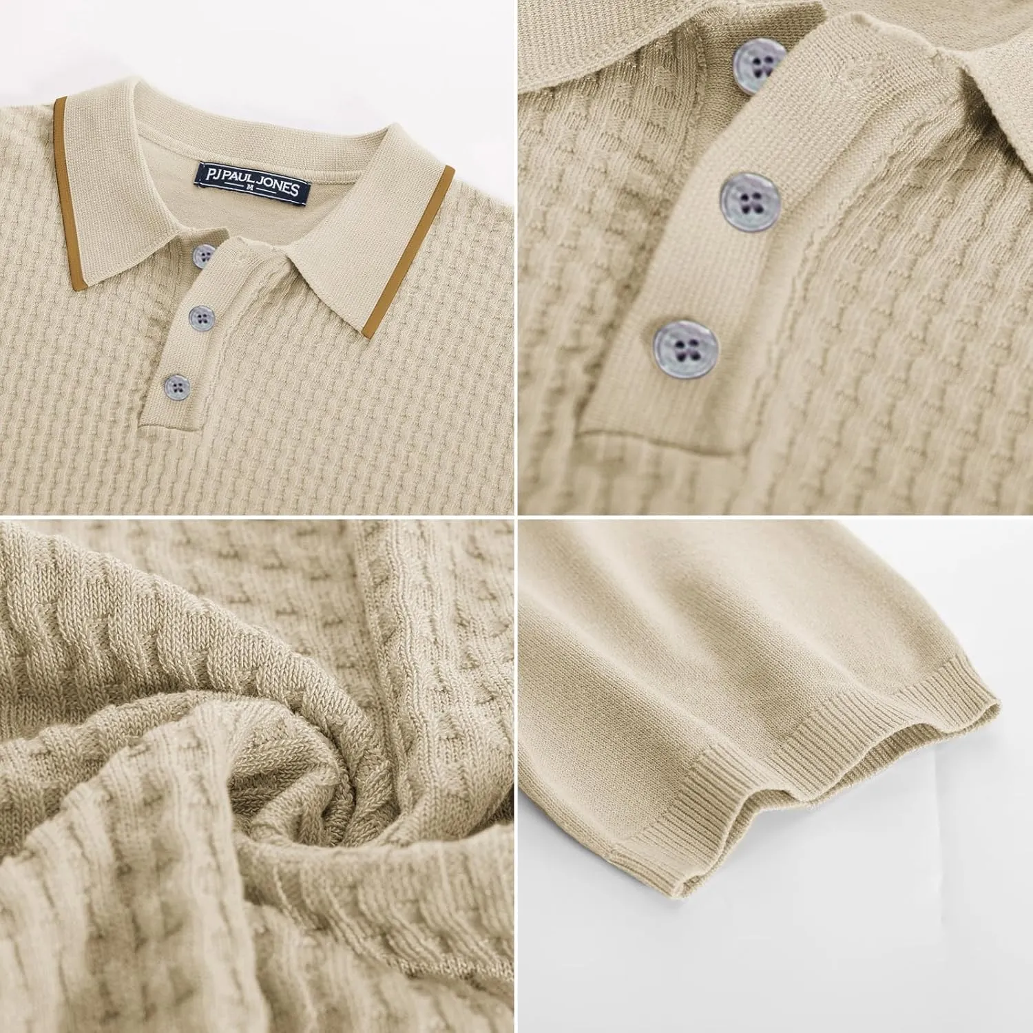PJ PAUL JONES Men's Short Sleeve Knit Polo Shirts Waffle Texture Knit Shirt