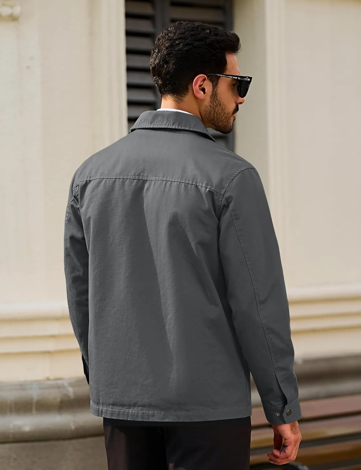 TACVASEN Men's Cotton Jacket Full Zip Up Lightweight Jackets Turndown Collar Business Casual Windbreaker with 3 Pockets