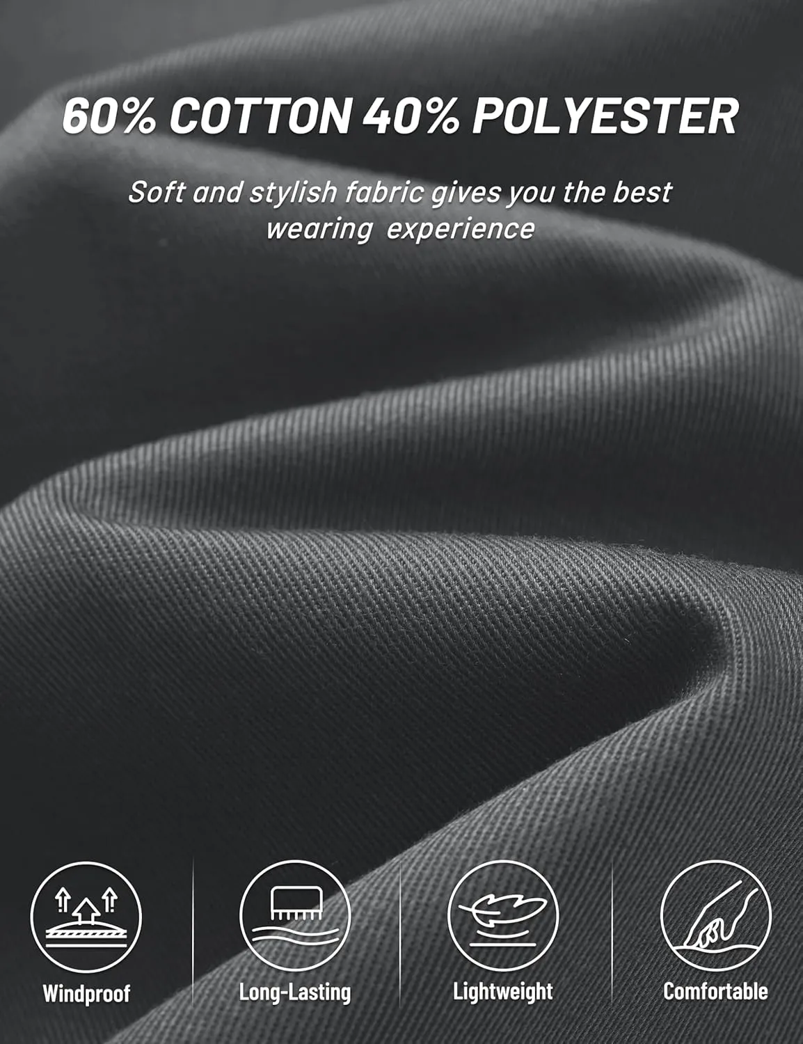 TACVASEN Men's Cotton Jacket Full Zip Up Lightweight Jackets Turndown Collar Business Casual Windbreaker with 3 Pockets