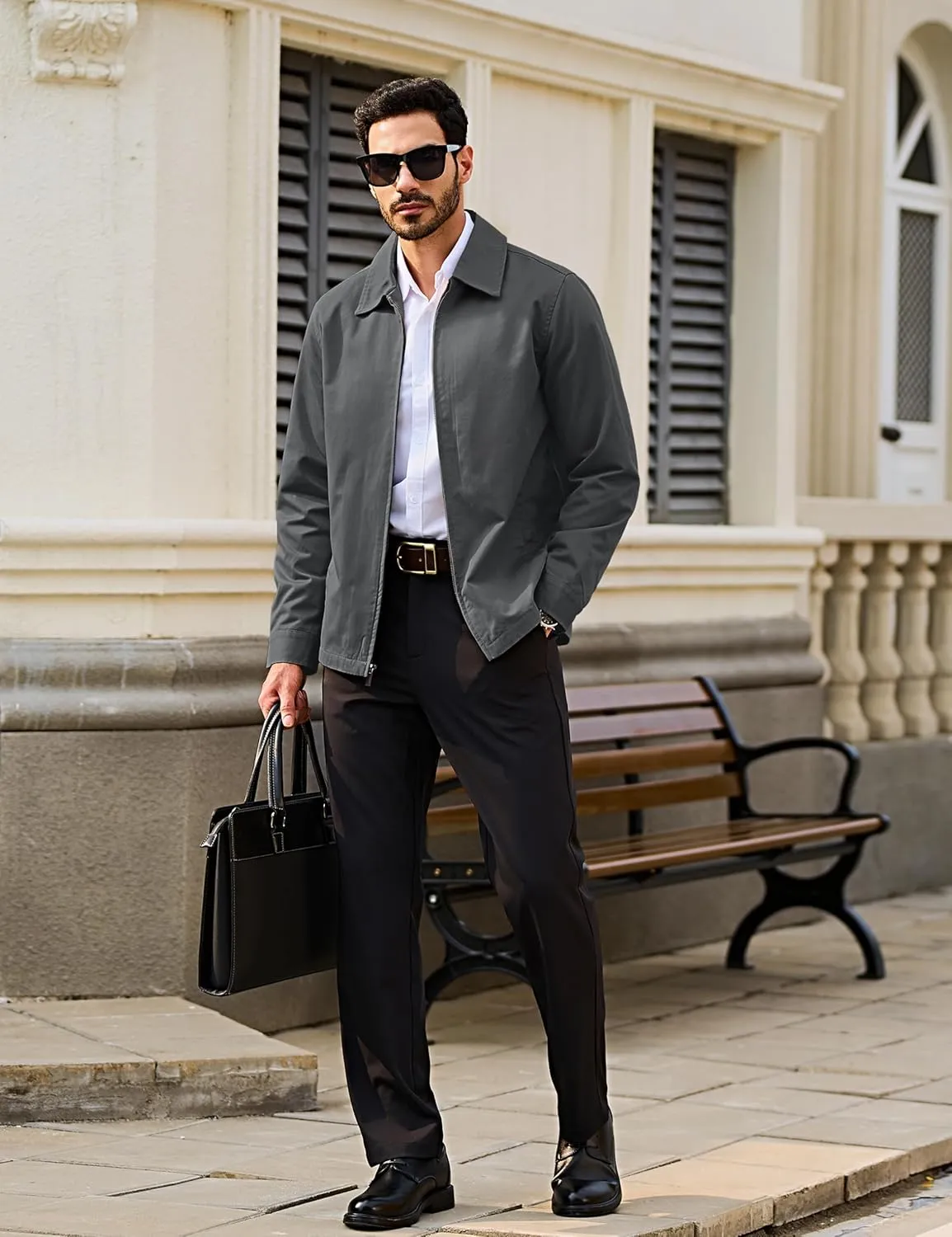 TACVASEN Men's Cotton Jacket Full Zip Up Lightweight Jackets Turndown Collar Business Casual Windbreaker with 3 Pockets