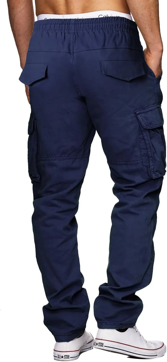 THWEI Cargo Pants for Men Casual Cotton Drawstring Lightweight Relaxed Fit Work Pants Multi Pockets