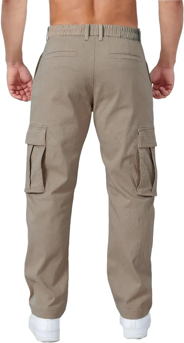 THWEI Cargo Pants for Men Casual Cotton Lightweight Relaxed Fit Stretch Elastic Waist Work Pants
