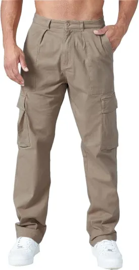 THWEI Cargo Pants for Men Casual Cotton Lightweight Relaxed Fit Stretch Elastic Waist Work Pants
