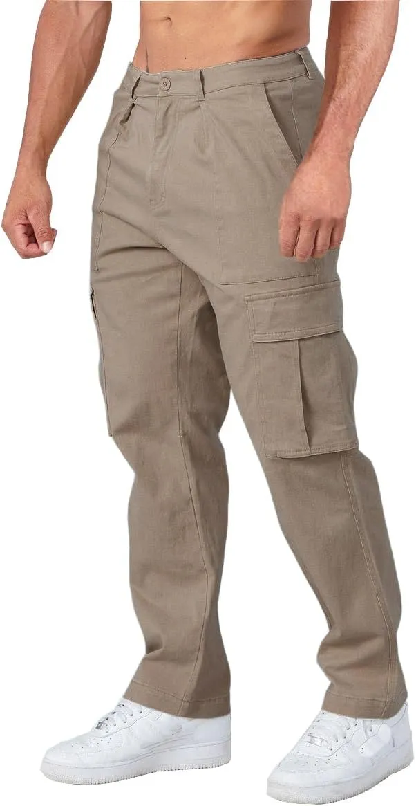 THWEI Cargo Pants for Men Casual Cotton Lightweight Relaxed Fit Stretch Elastic Waist Work Pants