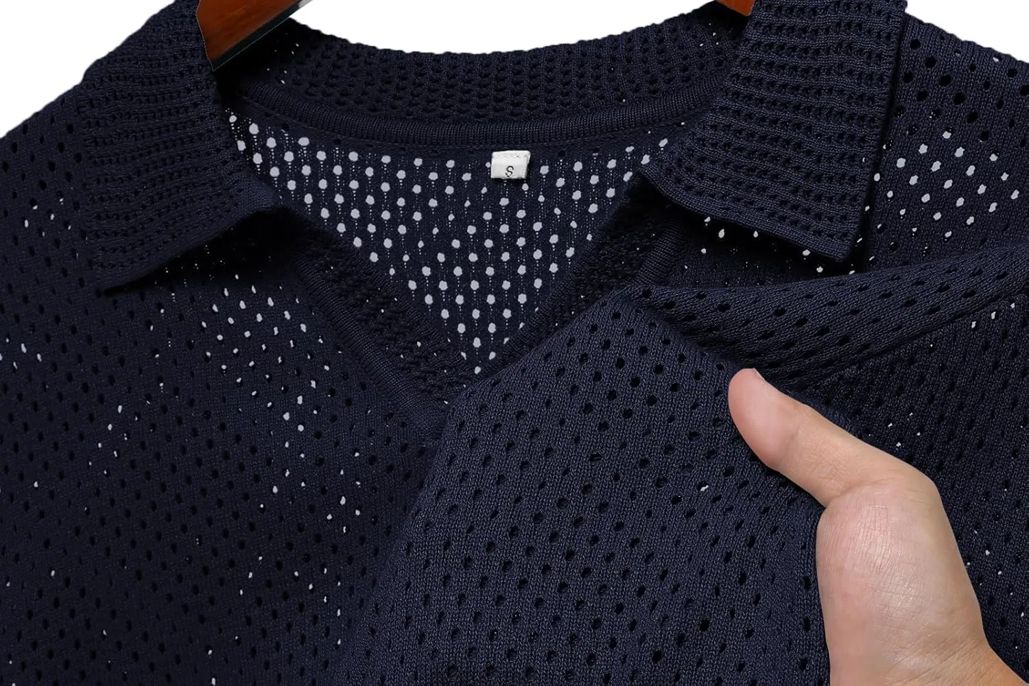 URRU Mens Knit Polo Shirt Short Sleeve Hollow Out Shirt Texture Knitted Polo Shirts for Men