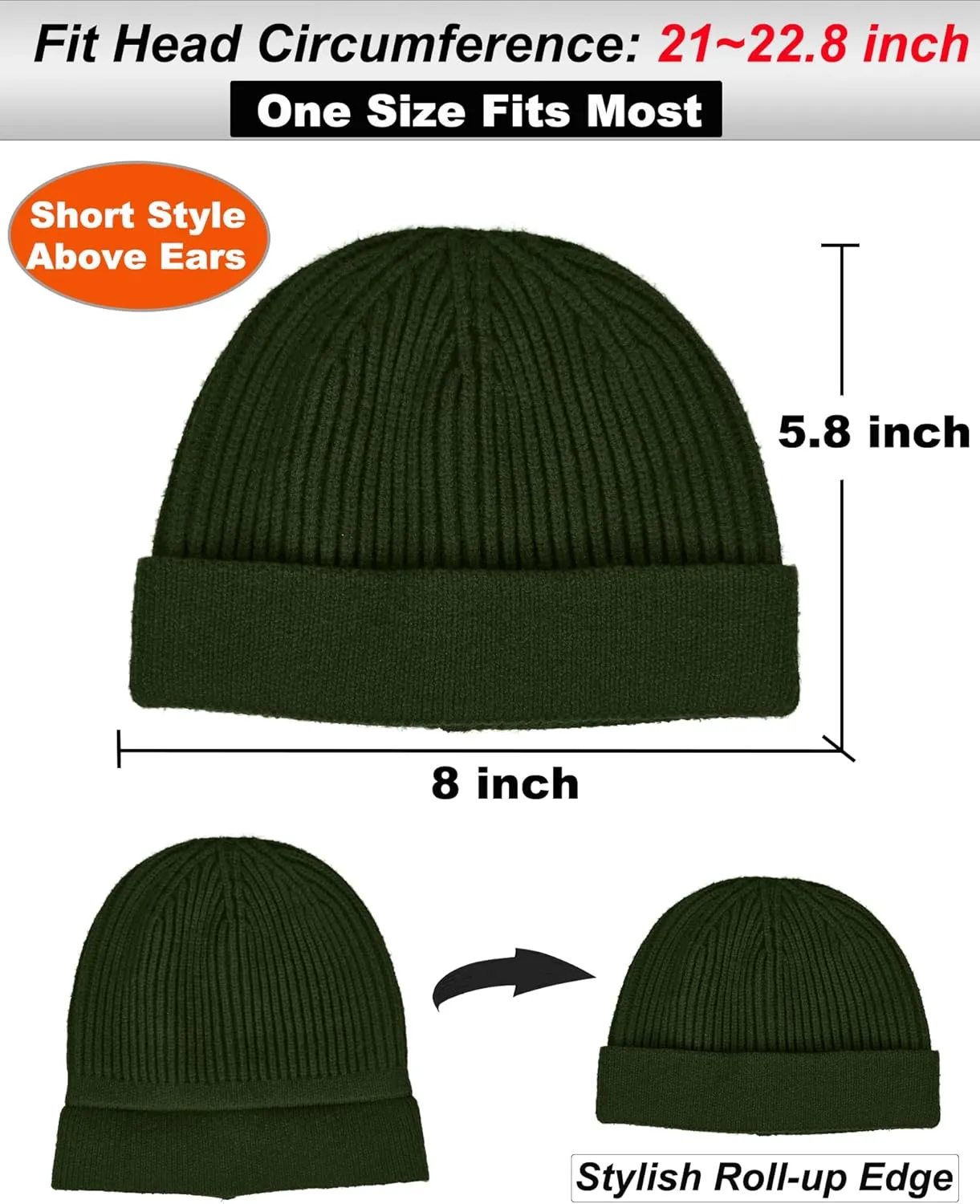 vidsel Thin Wool Fisherman Beanie for Men Women, Short Knit Cuff Trawler Watch Hats