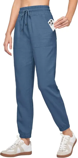 Willit Women Linen Pants Joggers Casual Lightweight Lounge Cotton Linen Travel Beach Summer Pants with Pockets 28"