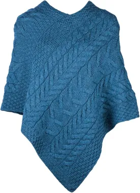 Women's Irish Cable Knit Poncho, 100% Supersoft Merino Wool, Made in Ireland, One Size, Aasleagh Falls