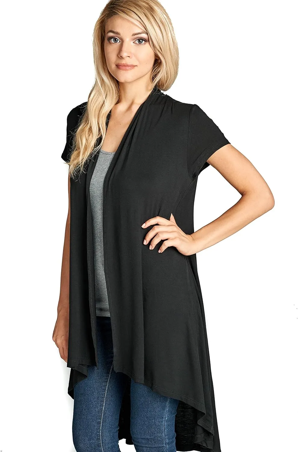 Women's Short Sleeve Ultra Soft Viscose Made from Bamboo Layering Long Duster Cardigan