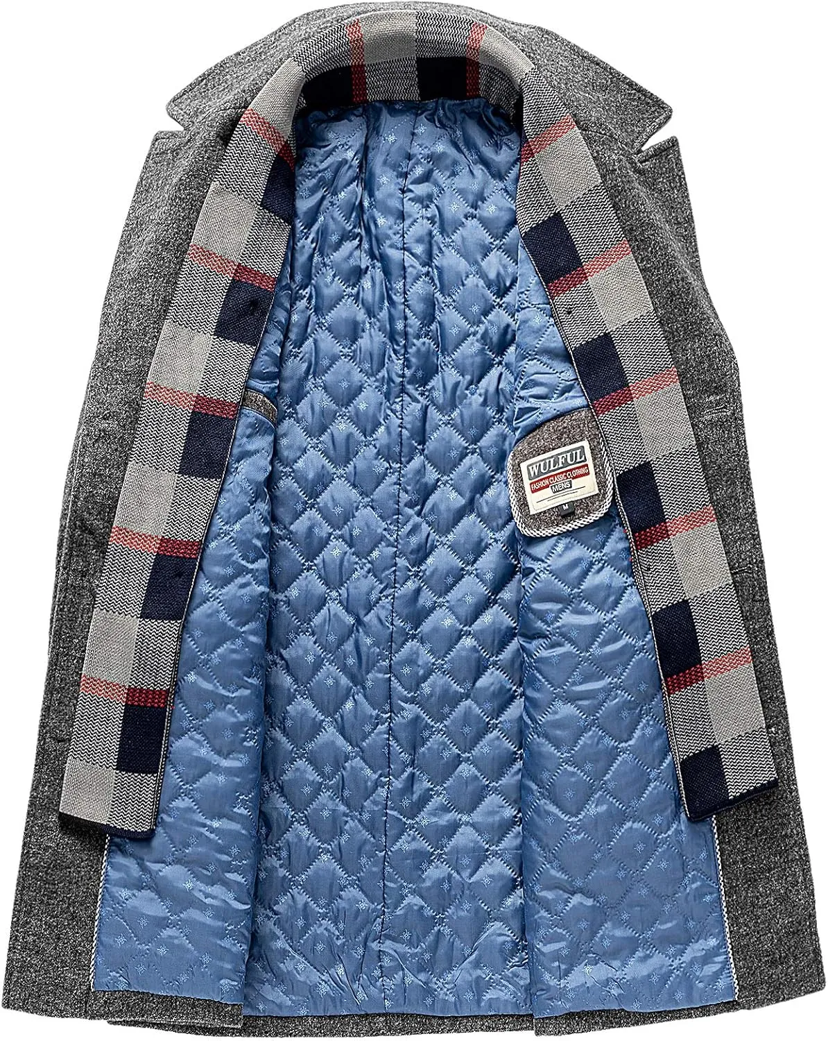 WULFUL Mens Wool Blend Winter Coat Slim Fit Short Trenchcoat Warm Business Jacket with Detachable Soft Wool Scarf