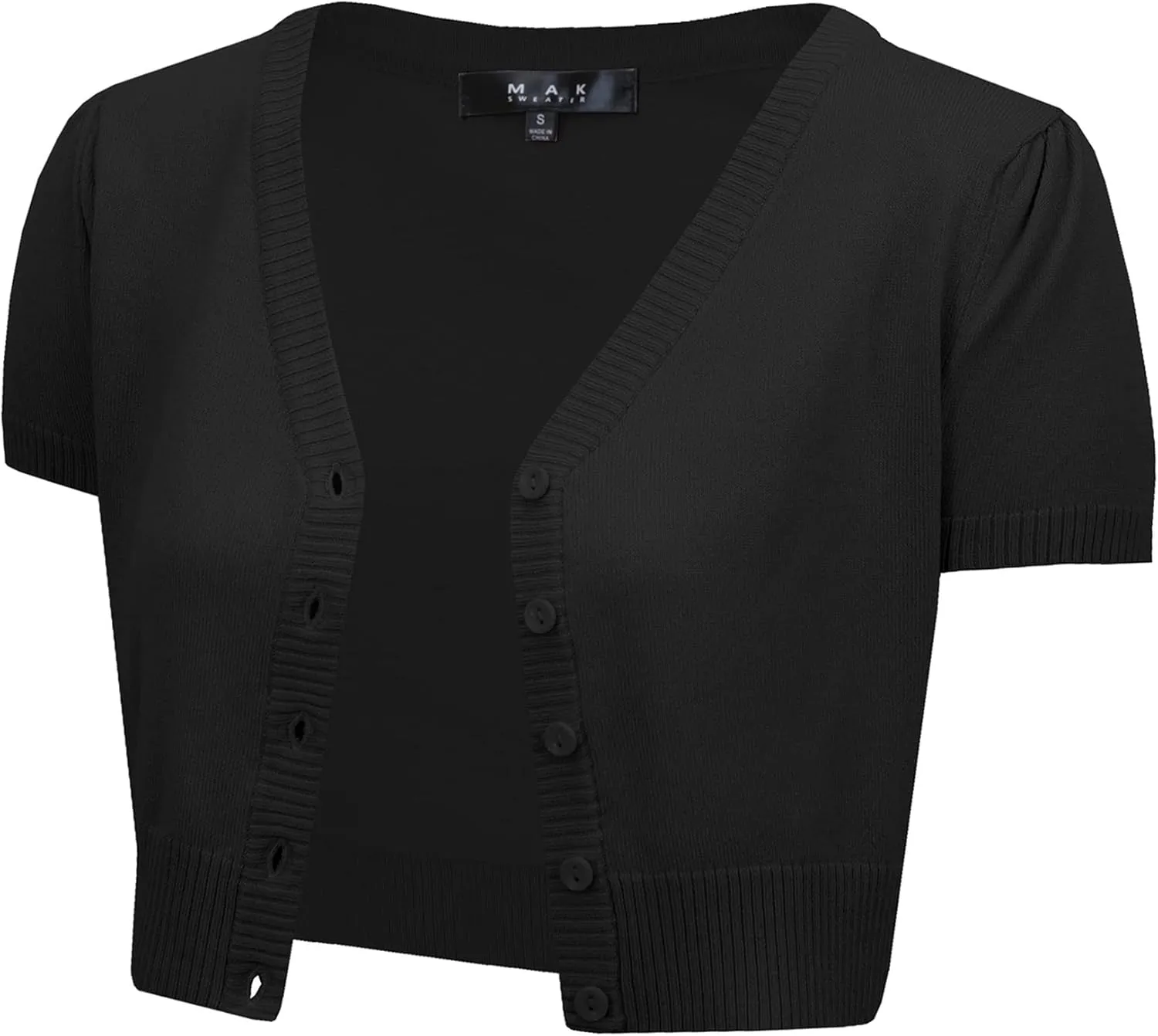 YEMAK Women's Cropped Bolero Cardigan  Short Sleeve V-Neck Basic Classic Casual Button Down Knit Soft Sweater Top (S-4XL)