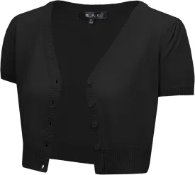 YEMAK Women's Cropped Bolero Cardigan  Short Sleeve V-Neck Basic Classic Casual Button Down Knit Soft Sweater Top (S-4XL)