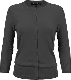 YEMAK Women's Knit Cardigan Sweater  3/4 Sleeve Crewneck Basic Classic Casual Button Down Soft Lightweight Top (S-3XL)